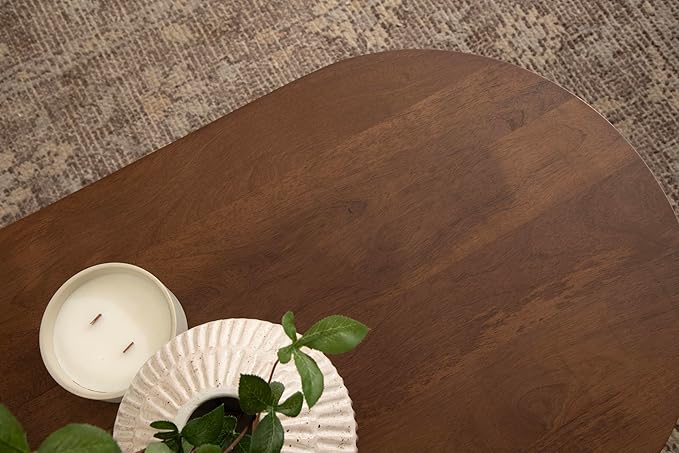 Kate and Laurel Conan Oval Wooden Mid-Century Coffee Table, 38 x 20 x 17, Walnut Brown, Rounded Living Room Table with Solid Mango Wood Construction and Tapered Dowel Legs