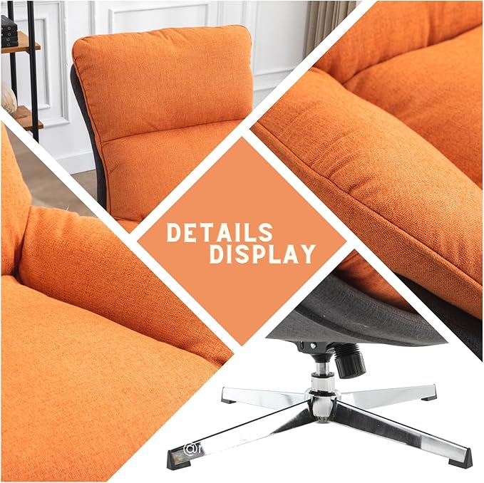 Modern Swivel Accent Chair, Upholstered Linen Fabric Lounge Chair Sofa Chair with High Backrest, Comfy Rocking Chair for Living Room Bedroom, Orange
