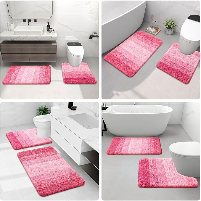 Arotive Microfiber Bathroom Rugs, Shaggy Soft and Absorbent Bath Rug, Non-Slip, Thick Plush Machine Washable Dry Bath Mats for Bathroom, Tub and Shower, 44x24, Pink, Rectangular