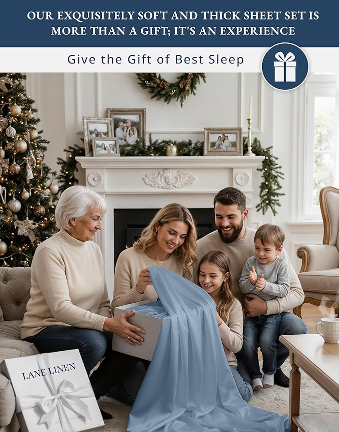 LANE LINEN 100% Egyptian Cotton Bed Sheets - 4PC Full Sheets Set, Long Staple Bedding Sheets, Sateen Weave, Luxury Hotel Sheets, Fits Upto 15" Mattress, Swiss Dot - French Blue