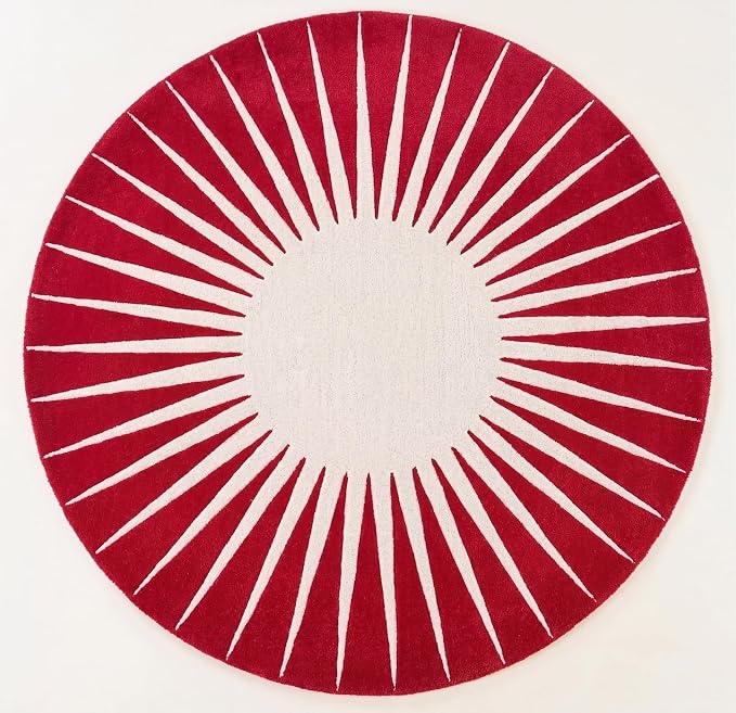 Restoration and Renovation Modern Round Area Rug – Hand-Tufted with 100% NZ Wool, Thick & Soft Circular Carpet for Living Room, Bedroom & Dining Room Decor (Red, 8' Round)