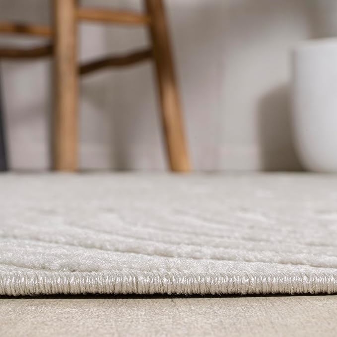 JONATHAN Y Maribo High-Low Abstract Striped Cream/Ivory 6' Round Indoor/Outdoor Area Rug, Pet Friendly, Non-Shedding, Stain Resistant, Easy-Cleaning for Backyard, Patio, Porch (SCN103A-6R)
