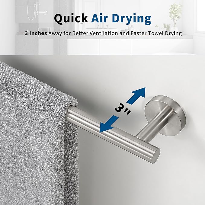 Brushed Nickel Towel Bar, 14 Inch Towel Racks for Bathroom Wall Mounted, Thicken SUS304 Stainless Steel Heavy Duty Hand Towel Holder Organizer, Bathroom Accessories, Total Length 16.5 Inch