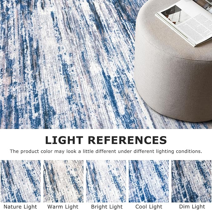2.6x14 Modern Abstract Runner Rug for Hallways, Navy Blue Gray Neutral Multi Super Soft Hallway Decor Kitchen Rugs with Non-Slip, Non-Shedding Washable Rug for Entryway Bedroom Indoor
