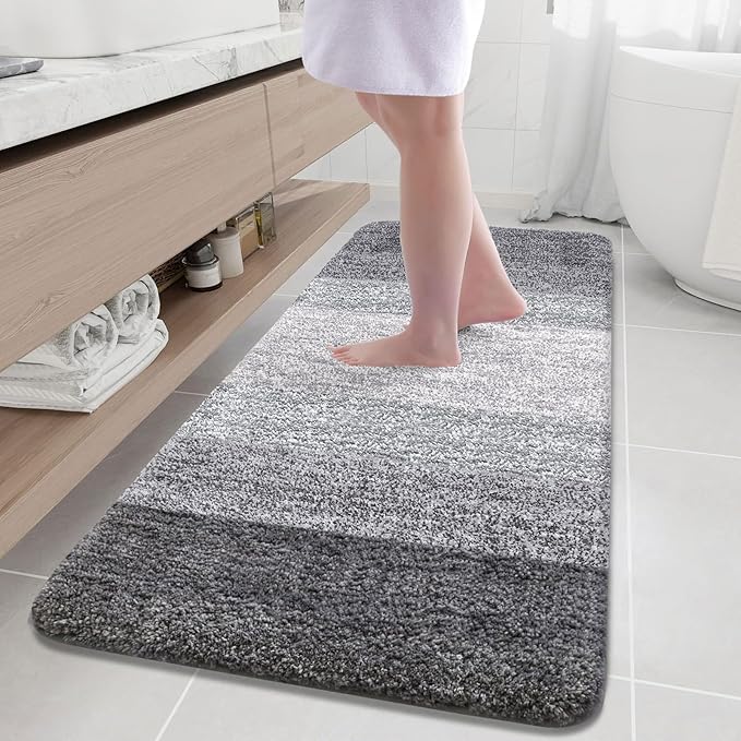 Arotive Microfiber Bathroom Rugs, Shaggy Soft and Absorbent Bath Rug, Non-Slip, Thick Plush Machine Washable Dry Bath Mats for Bathroom, Tub and Shower, 59x35, Grey, Rectangular