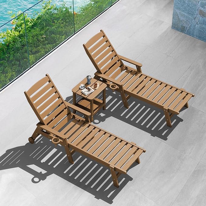SERWALL Double Adirondack Side Table Rectangular End Table Set of 2, Brown