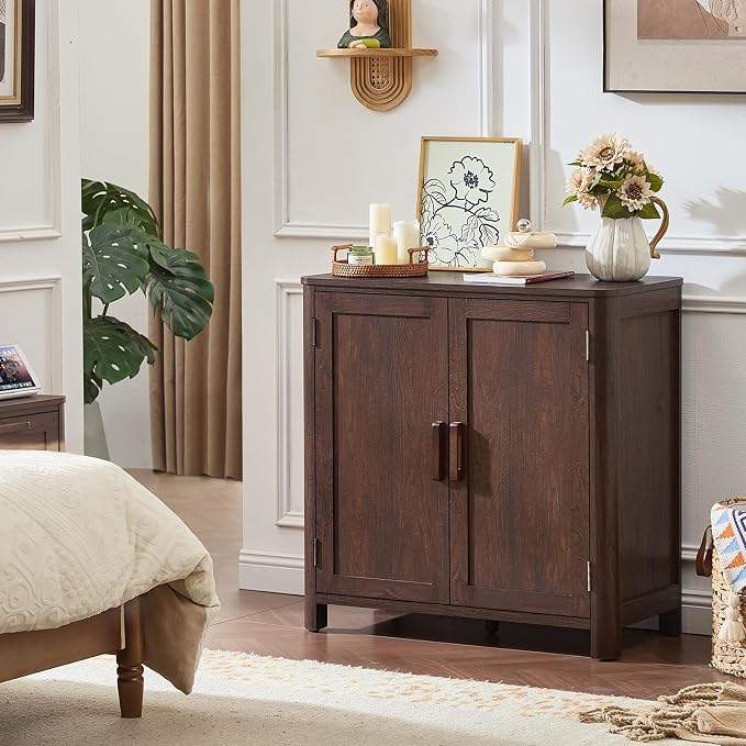 Joaxswe Sideboard Buffet Cabinet with Storage Set of 2, 31.5" Arc-Shaped Credenza with 2 Doors & Adjustable Shelves, Coffee Bar Cabinet for Kitchen, Living Room, Walnut