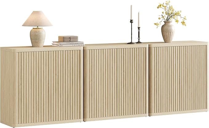 SICOTAS Buffet Cabinet with Storage Sideboard Accent Modern Credenza with Doors & Shelves Fluted 103.8" Tall Media Console Mid Century Coffee Bar Table for Living Room Kitchen Dining Room Hallway