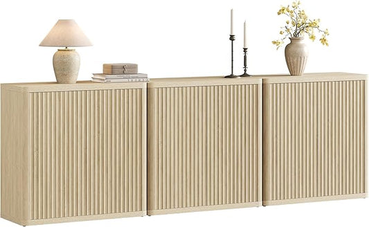 SICOTAS Buffet Cabinet with Storage Sideboard Accent Modern Credenza with Doors & Shelves Fluted 103.8" Tall Media Console Mid Century Coffee Bar Table for Living Room Kitchen Dining Room Hallway