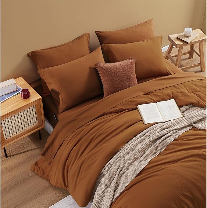 WRENSONGE Full Size Comforter Sets- 7 Pieces Soft Terracotta Bed in a Bag with Fitted Sheet, Flat Sheet, 2 Pillow Shams, 2 Pillowcases, Warm Bedding Sets for All Season