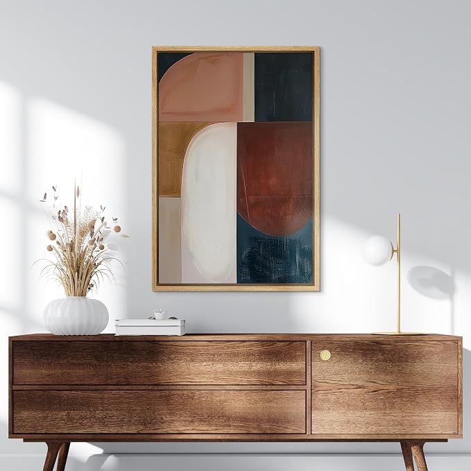 SIGNLEADER Framed Canvas Print Wall Art Mid-Century Earth Tone Color Block Abstract Illustration Modern Art Decorative Zen for Living Room, Bedroom, Office - 24"x36" NATURAL