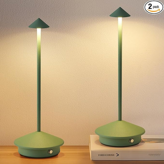 Modern Cordless Table Lamp Set of 2, Portable LED Desk Lamps, 4000mAh Rechargeable Battery Operated Lighting for Bedroom Dining Room Restaurant Coffee Shop Camping Night Light (Green)