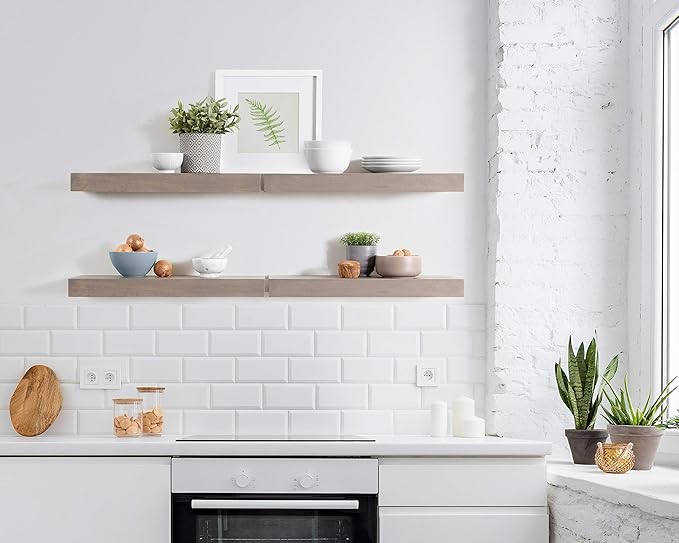Kate and Laurel Havlock Modern Floating Shelves, Set of 2, Gray, Farmhouse Storage and Display Shelves for Wall
