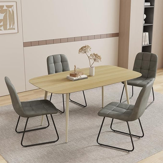 55.1'' Dining Table Set for 4,Modern Wood Dining Table,Leather Dining Chairs 4,Table and Chairs Set of 4,Ideal for Kitchen Dining Room (Cat Scratch Table + 4 U-Shaped Gray Chairs, 55.1")