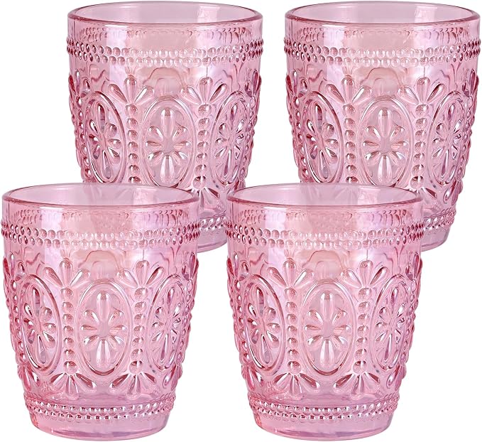 abrwyy 4Pcs Pink Glassware, Drinking Beverage Glass Cup, Vintage Drinking Glasses, Colored Glassware Set for Party Wedding Home Office Gift