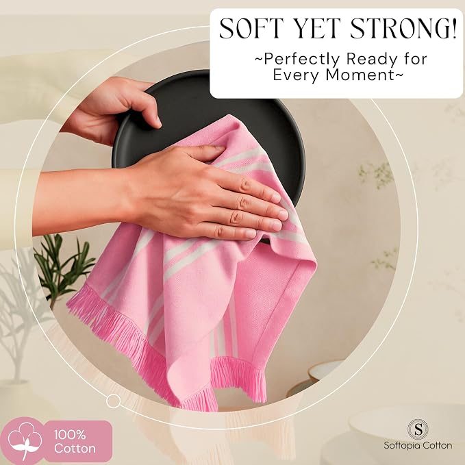Dish Towels Multicolors 12 Pack, 16x26 Inches, Stripe Kitchen Tea Towels, Reusable Cleaning Cloths, Absorbent Drying Rags for Daily Use, Machine Washable - Beige, Rose Pink, Sky Blue