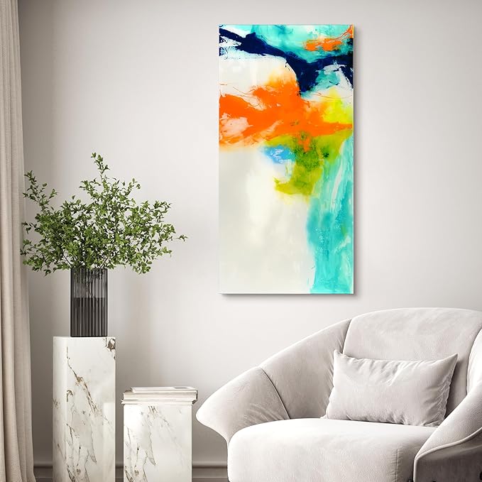 Empire Art Direct TMP-108453-2448 Tidal Abstract 1 Frameless Free Floating Tempered Glass Panel Graphic Wall Art, 48" x 24" x 0.2", Ready to Hang