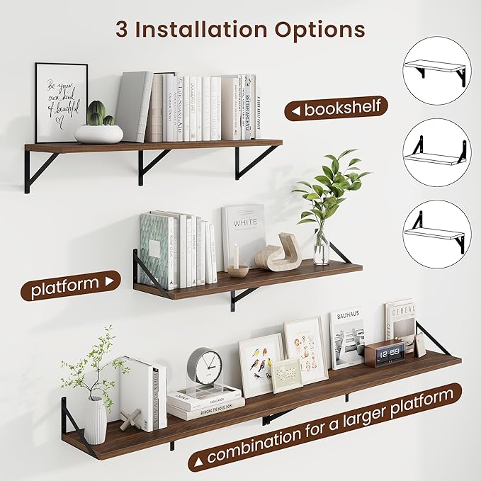 Axeman Deep Floating Shelves | 36 Inch Walnut Wall Shelves Set of 2 | 10 Inch Deep Wood Floating Shelves for Wall | 36" W x 10" D Walnut Shelves for Living Room Bathroom Kitchen