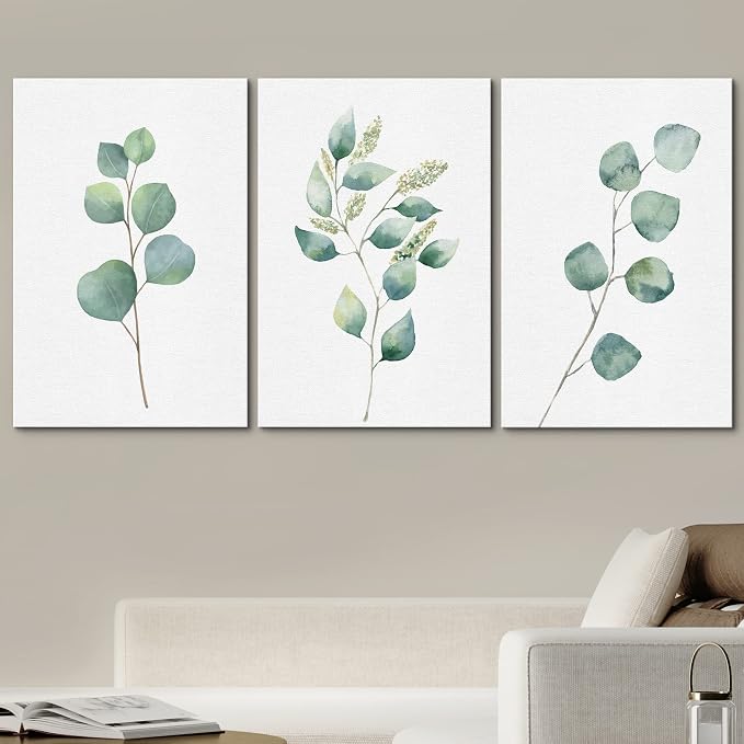wall26 Canvas Print Wall Art Set Green Watercolor Forest Leaf Collage Nature Floral Illustrations Realism Rustic Scenic Colorful Wilderness for Living Room, Bedroom, Office - 16"x24"x3