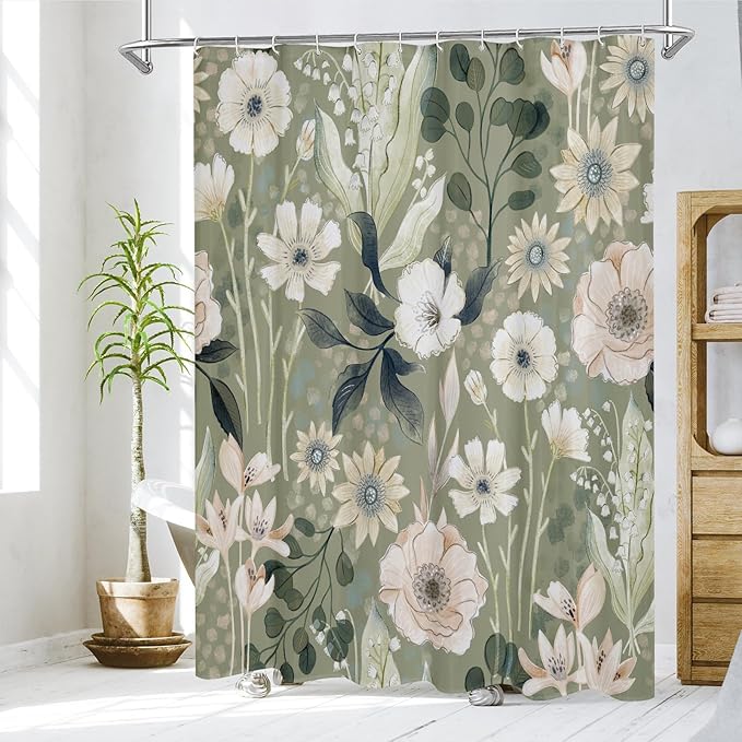 MitoVilla Long Boho Shower Curtain Set 72 x 78, Modern Spring Floral Shower Curtains 78 inch Long for Chic Elegant Bathroom Decor, Summer Colorful Fabric Flower Shower Curtain