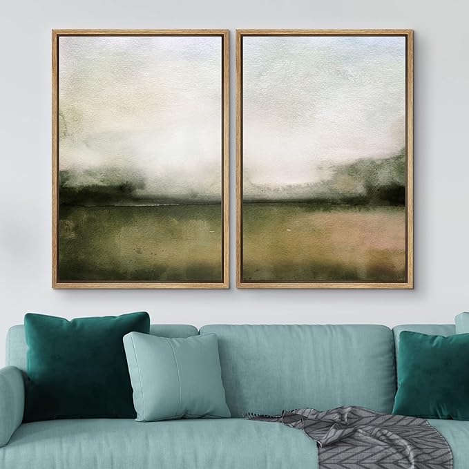 IDEA4WALL Framed Wall Art Print Set Watercolor Brown Ocean Nautical Beach Landscape Wilderness Nature Modern Art Boho Graphic Colorful for Living Room, Bedroom, Office - 24"x36"x2 Natural