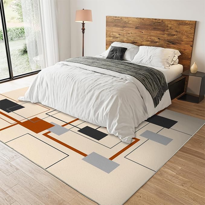 5x6 Area Rugs Mid-Century Geometric Soft Washable Carpet, Orange Black Gray Rectangle Easy Clean Rugs for Boys and Girls Nursery Bed Living Room Carpets Nursery Decor Rugs