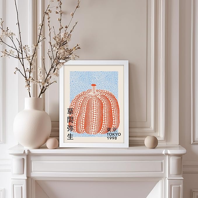 Poster Master Vintage Poster - Pumpkin Forever Print - Tokyo Art - Infinity Dots Art - Chic Gift for Men, Women - Perfect Decor for Living Room, Bedroom, Office, 11x14 White Framed