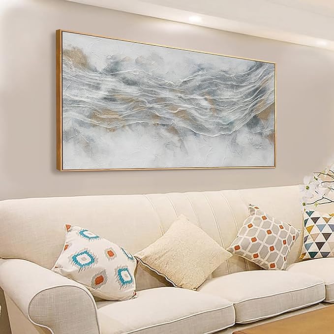 Abstract Wall Art Framed Ready To Hang Home Decor Artwork Simple Modern Art Pieces With Gold And Gray Textures Wall Art Prints Canvas Painting Small Size For Living Room Bedroom Office Decoration 20"X 40"