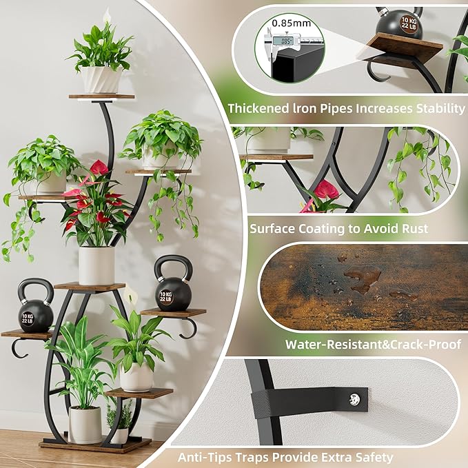 Plant Stand Indoor with Grow Lights - 58" Tall Plant Shelf Indoor, 8 Tiered Corner Lighted Plant Stand for Indoor Multiple Plants, Metal Flower Stands Display Rack for House, Patio, Black