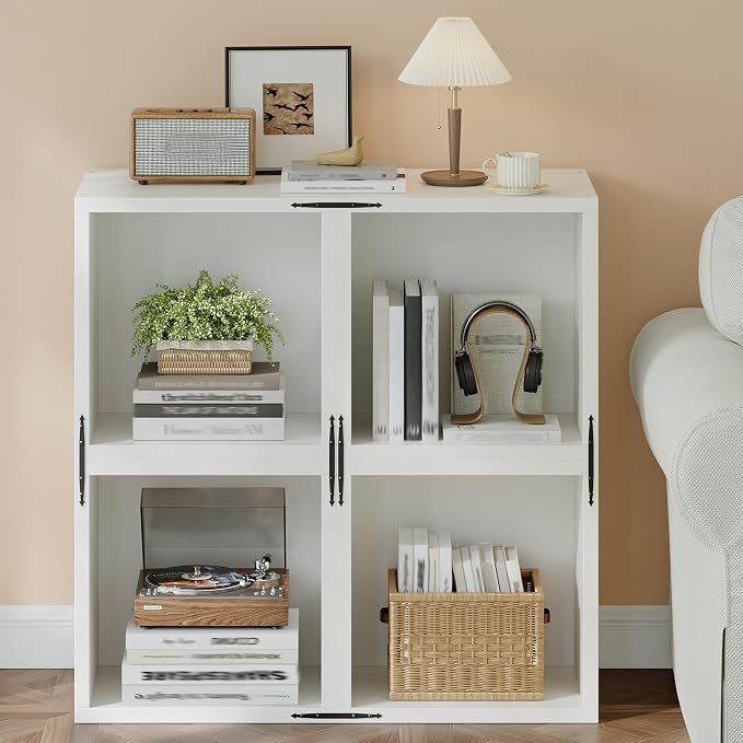 Homkdom 2 Cube Storage Organizer, DIY Book Shelf with Open Shelves, Stackable Cube Bookcase with Anti-Tip Design, Fits 11 "Storage Basket, Bedroom, Office, Dorm, White