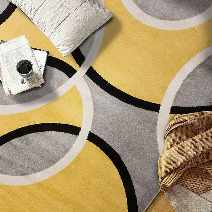 Rugshop Contemporary Abstract Circles Area Rug, Carpet with Jute Backing for Entryway, Kitchen, or Small Bedroom, Yellow, 3'3" x 5'