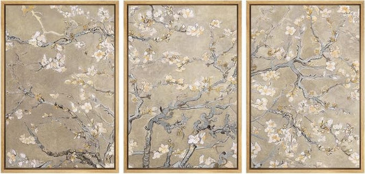 MUDECOR Framed Canvas Print Wall Art Blossoming Branches Vintage Floral Illustrations Realism Decorative for Living Room, Bedroom, Office - 16"x24"x3 Natural