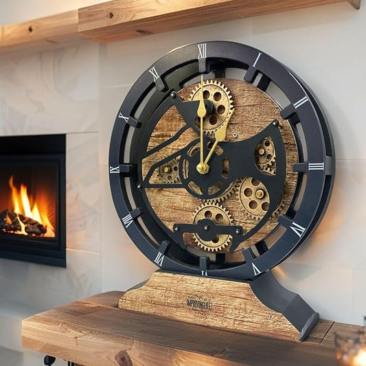 ImprovingLife The Gears Clock Desk Clock 10 inches with Real Moving Gears Convertible into Wall Clock (Vintage Brown)