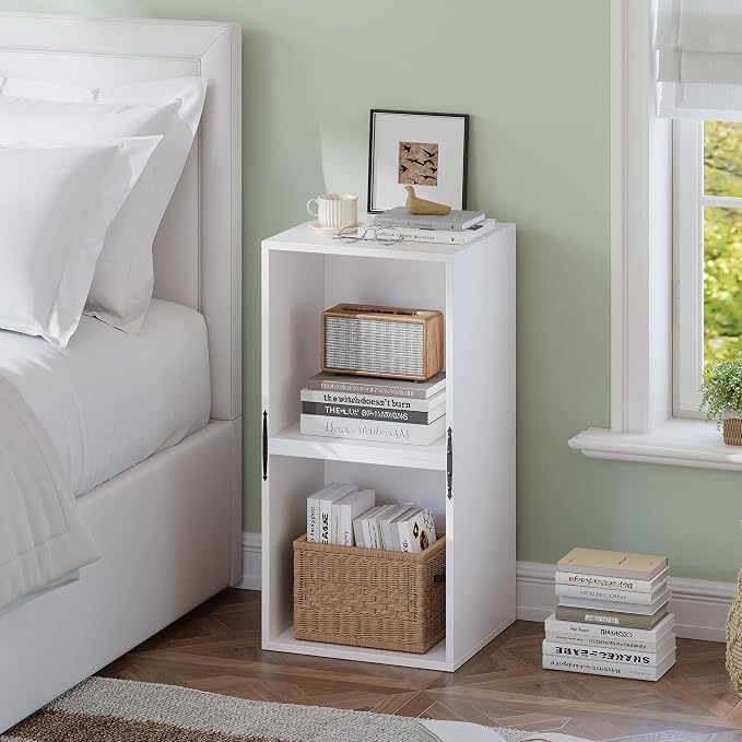 Homkdom 2 Cube Storage Organizer, DIY Book Shelf with Open Shelves, Stackable Cube Bookcase with Anti-Tip Design, Fits 11 "Storage Basket, Bedroom, Office, Dorm, White
