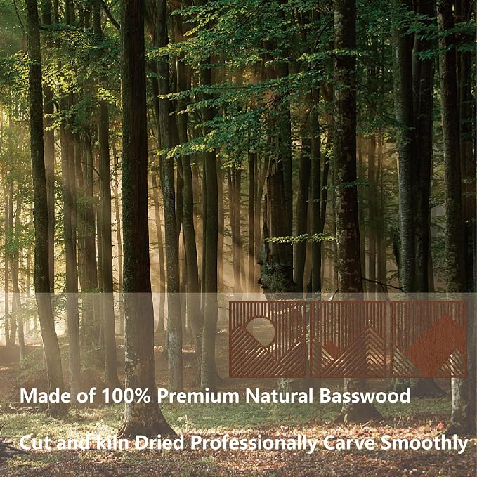 CREATCABIN 3Pcs Wood Line Wall Decor Wooden Geometric Wall Art Decoration Hanging Set Hollowing Out Artwork Modern Mountains Sculpture Laser Cut Wooden Sign Ornament for Home Bedroom 11x11Inch-Coffee