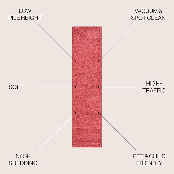 JONATHAN Y Haze Solid Low-Pile Red Runner Rug 2x10, Coastal,Bohemian,Minimalist,Classic, Easy-Cleaning for Living Room,Bedroom,Kitchen,Pet Friendly,Non-Shedding (SEU100E-210)