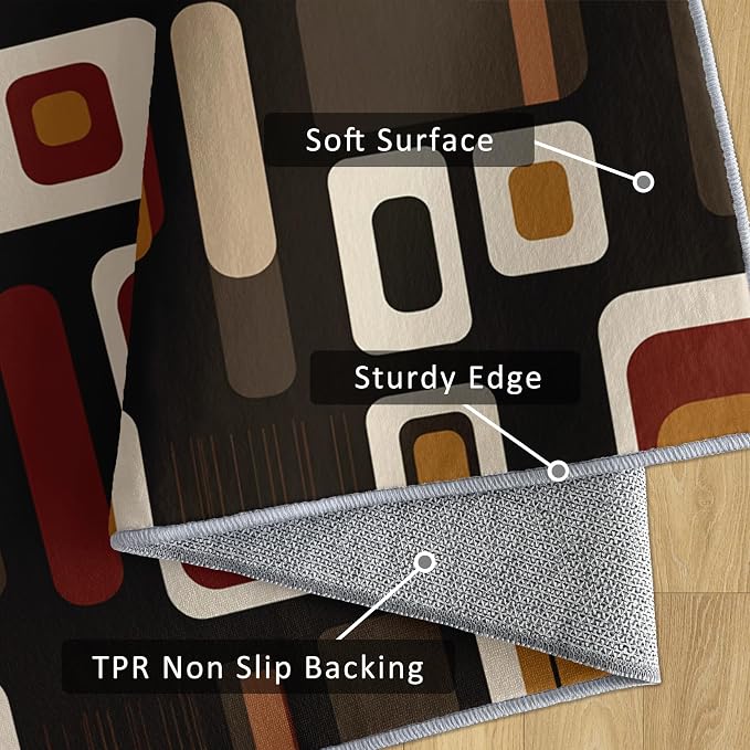 Mid-Century Modern Rug 5x8 70s Retro Geometric Pattern Area Rugs for Living Room, Bedroom, Mid-Century Modern Home Decor Accessories Indoor Carpet, Non Slip & Machine Washable, GD0638