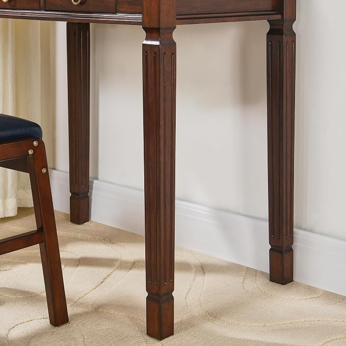 Small Writing Desk With 2 Storage Drawers, 31.5" Home Office Desks , Elegant Wood Writing Desks with Carved Legs, Classic Vanity Dressing Table For Small Space Easy Assembly Caramel Brown SSZ-D1258