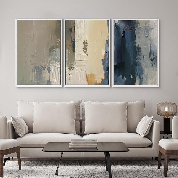 SIGNWIN Framed Canvas Print Wall Art Set Modern Neutral Color Block Abstract Illustrations Modern Art Decorative Boho Relax/Zen Nordic for Living Room, Bedroom, Office - 24"x36"x3 White