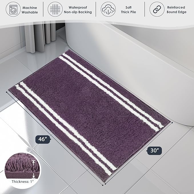 PURRUGS Bathroom Rug Non-Slip Machine Washable 30" x 46", Super Absorbent and Quick Dry Shaggy Microfiber Bath Mat, Extra Soft and Plush Bath Rug for Bathtub, Shower, and Sink, Purple