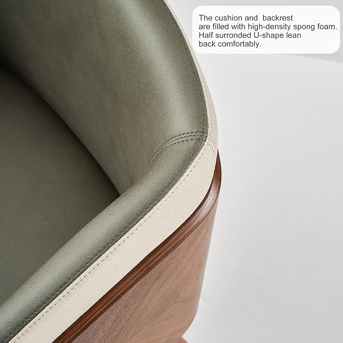ARTPLAN Modern Upholsted Accent Dining Chairs Set of 2,Mid-Century Faux Leather with Walnut for Kitchen,Office Waiting Room Arm Sitting Chair, Beech Legs Dissassembly Adjustable Feet,Army Green