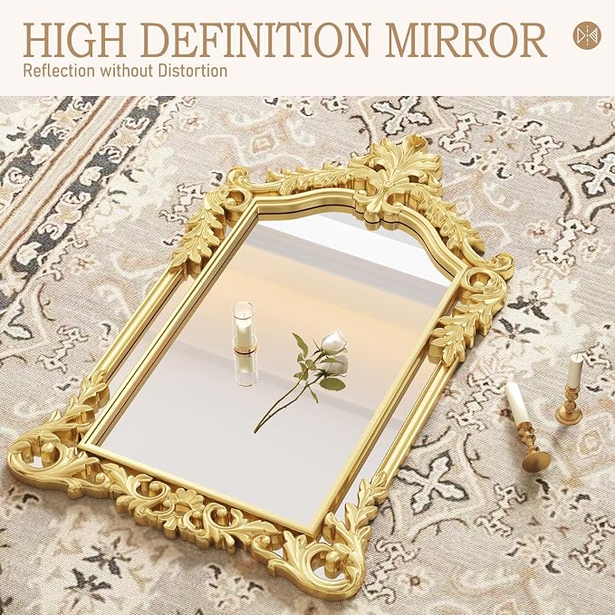 Large Gold Mirror for Wall Decor 30"x47" Vanity Antique Baroque Ornate Wall Mirrors Victorian Arched Mirror for Bathroom, Living Room, Entryway, Fireplace, Bedroom