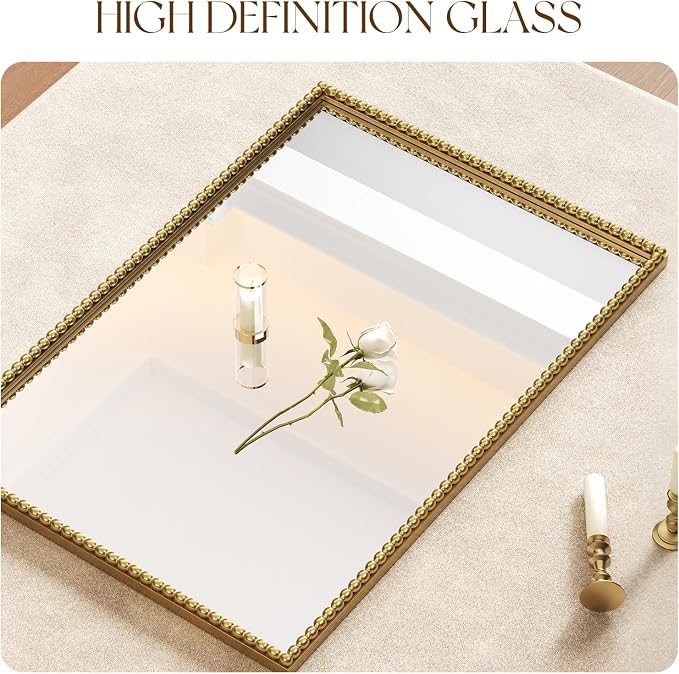Uniclinens Vintage Rectangle Mirror Decor - Antique Large Gold Beaded Mirror for Wall Decor with Metal Frame, Ideal for Bathroom,Entryway, Fireplace, Living Room, Hallway,24"X36"