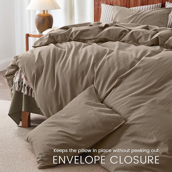 2Pcs Organic Linen Duvet Cover Twin Size, 100% French Linen from Normandy, Soft & Durable Brown Bedding Set Comforter Cover with 1 Pillowcases, 1 Duvet Cover with Zipper