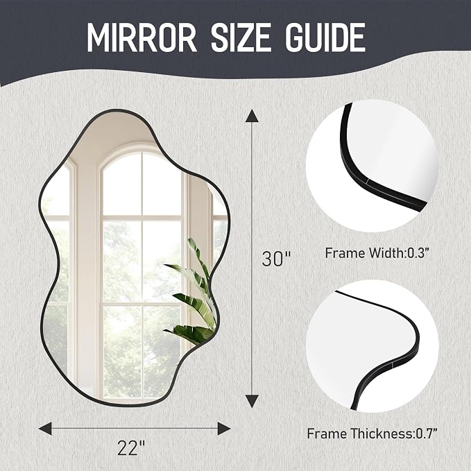 Black Clouds Irregular Wall Mirrors 22''x30'', Clouds Decorative Modern Mirror for Bedroom Bathroom Living Room or Entryway