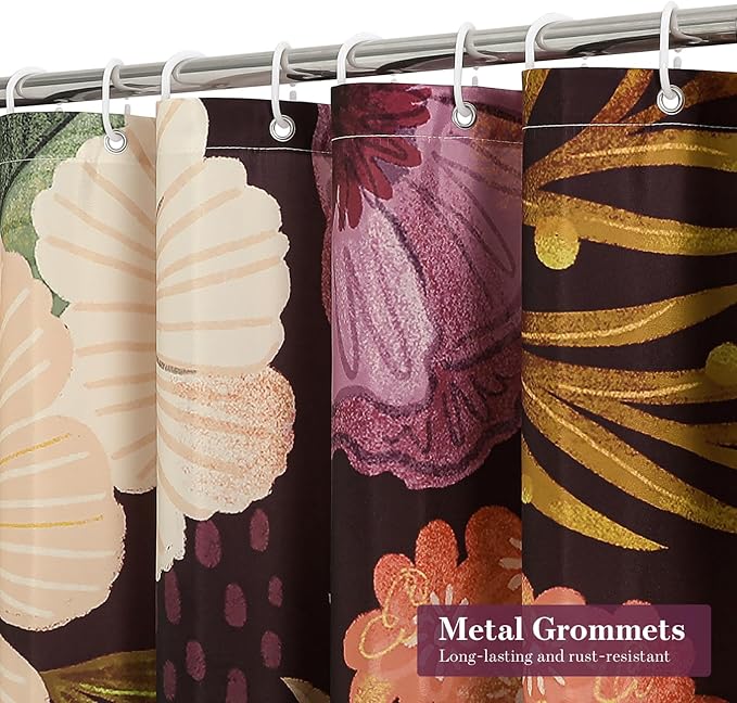 MitoVilla Boho Floral Purple Shower Curtain, Abstract Plant Leaves Shower Curtains for Chic Elegant Bathroom Decor, Luxury Fabric Cloth Shower Curtain, Modern Colorful Flower, 72x72