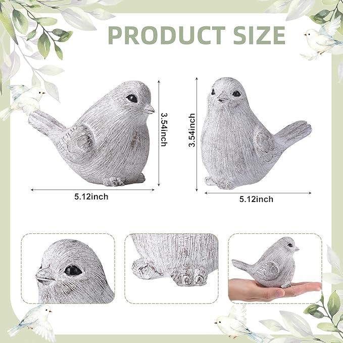Blulu 2 Pcs Bird Figurines Home Decor Resin Bird Statue Vintage Farmhouse Decoration Boho Animal Decorative Sculpture Gifts for Home Table Office Shelf Tabletop Accents(White,Natural)