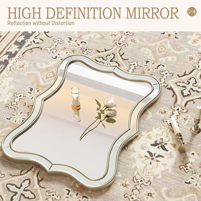 Silver Scalloped Wall Mirror Decor -24”x32 Large Double Wavy Edge RetangleMirror, Shabby Chic Mirrors for Living Room, Bedroom, Dining Room,Entryway,Bathroom