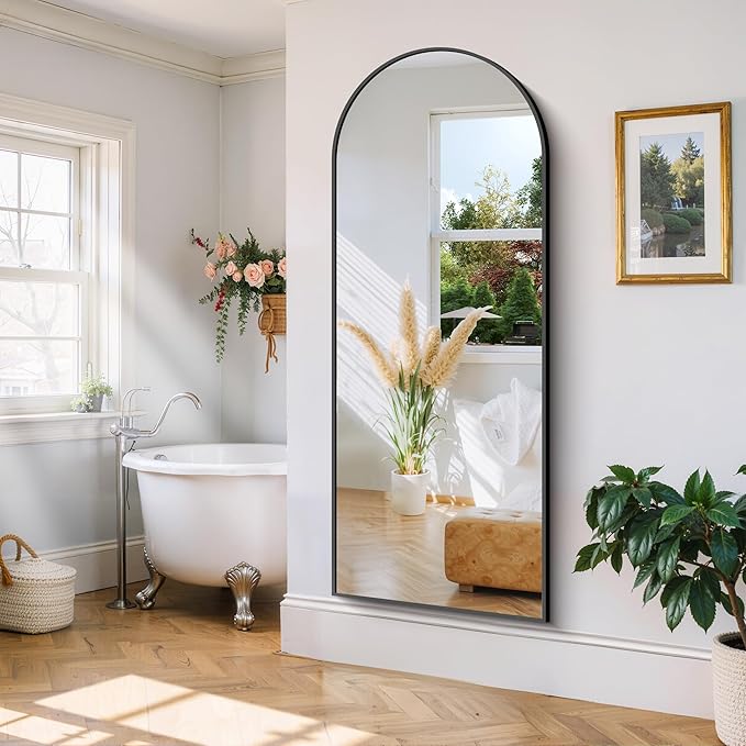 CIRCUMI Arched Wall Mirror, 24"x60" Black Arched Mirror with Tempered Glass, Metal Frame, Large Size for Bathroom, Living Room,Entryway,Over Sink, Arch Mirror for Decor,Shatterproof&Crystal-Clear