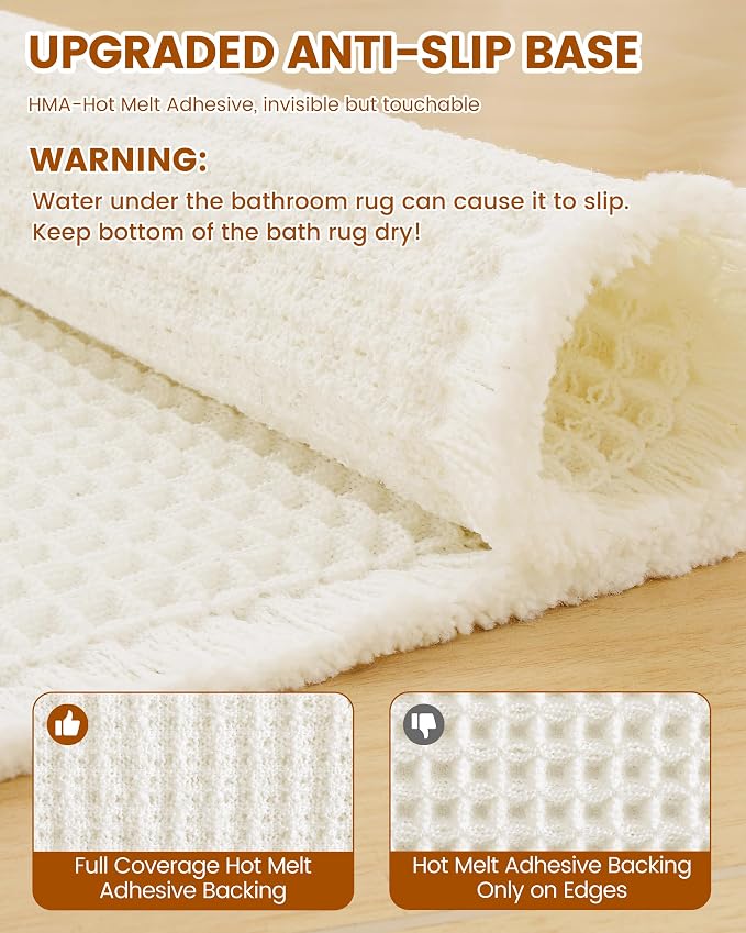 Smiry Waffle Bath Mat 30x20, Extra Soft Absorbent Bathroom Rugs, Non Slip Machine Washable Quick Dry Bath Rugs for Bathroom Floor, Tub, Shower, Home Decor Accessories, Cream